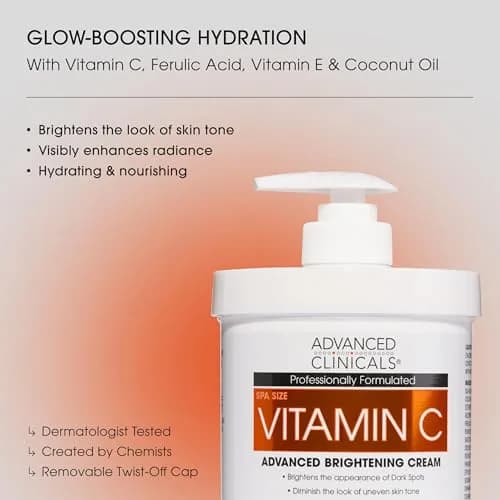 Advanced Clinicals Vitamin C Brightening Body Cream 473ml (16oz) | Visibly Illuminates for Radiant Skin thumbnail 2