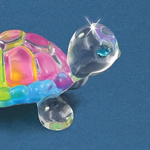 Glass Baron Rainbow Snow Cone Small Turtle Figurine with Crystal | Handcrafted Glass Decor, Rainbow Colors, Swarovski Eyes thumbnail 2