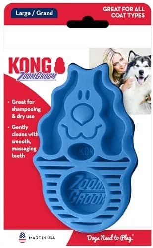KONG ZoomGroom Dog Brush Blue | Massages Skin & Stimulates Oil Production thumbnail 1
