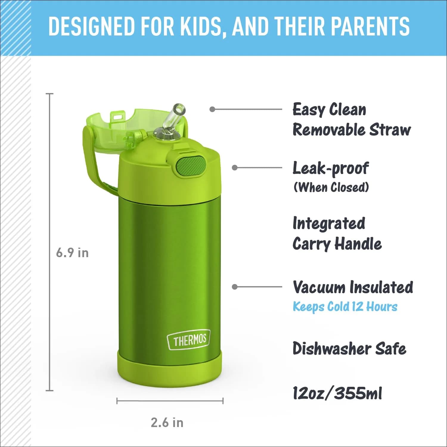 THERMOS FUNTAINER Water Bottle with Straw, 12oz (355ml) | Keeps Drinks Cold for 12 Hours