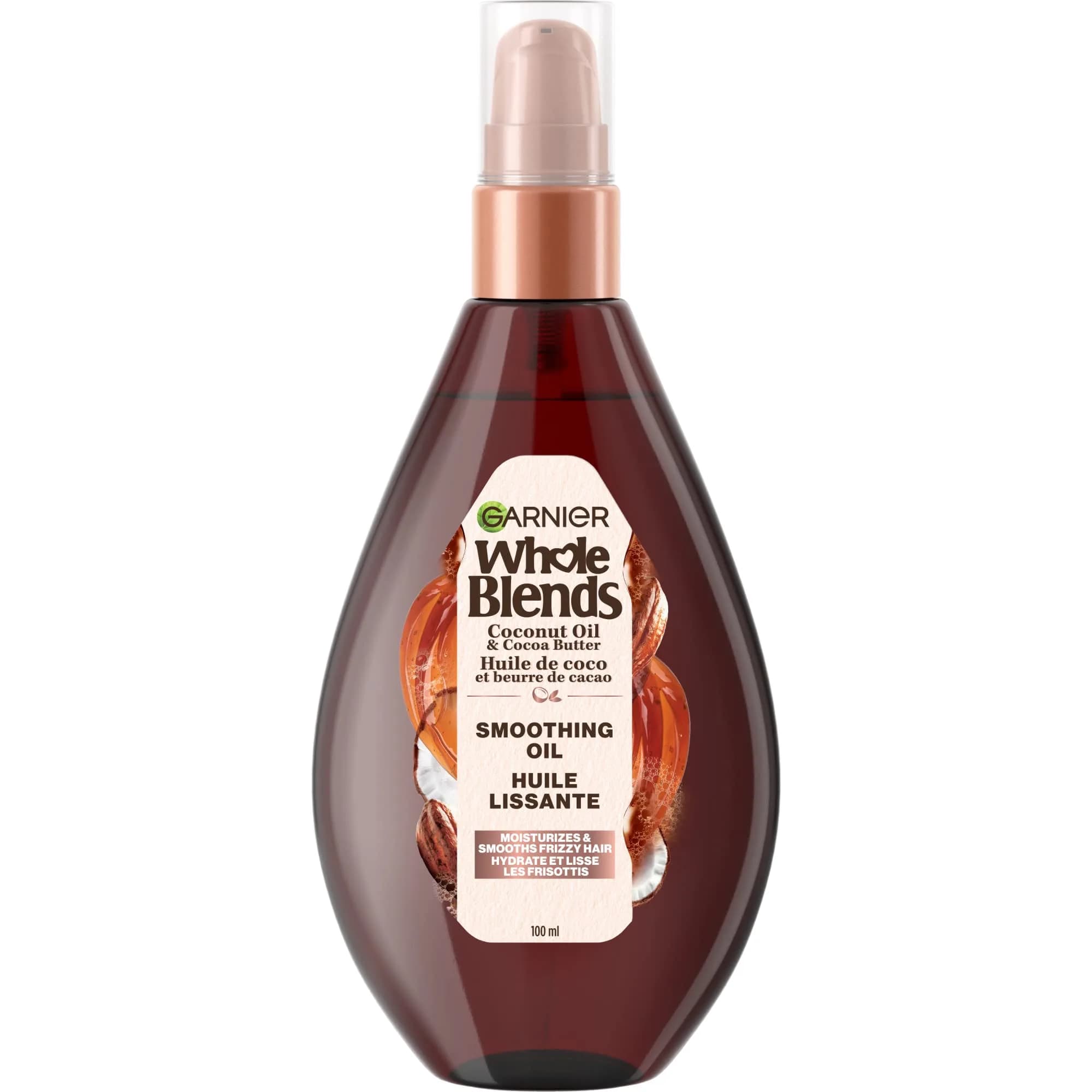 Garnier Whole Blends Smoothing Oil Coconut Oil & Cocoa Butter Extracts 3.4 Fl Oz (100ml) | Frizz Control & Shine - main product image