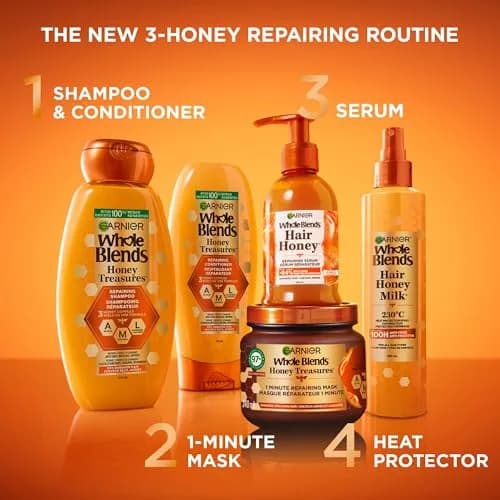 Garnier Whole Blends Honey Treasures Repairing Conditioner for Damaged Hair 650ml (22 fl oz) | Strengthens & Prevents Split Ends thumbnail 5