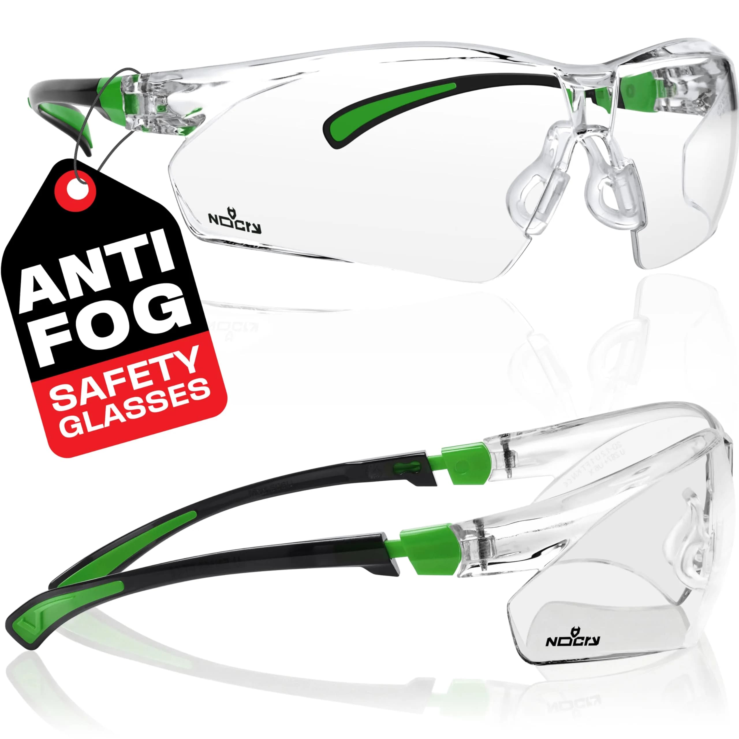NoCry Clear Safety Glasses with Anti-Fog & Scratch Resistant Lenses, Adjustable Fit | ANSI Z87 Certified Protective Eyewear with 100% UV Shielding