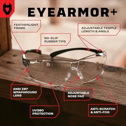 NoCry Clear Safety Glasses with Anti-Fog & Scratch Resistant Lenses, Adjustable Fit | ANSI Z87 Certified Protective Eyewear with 100% UV Shielding thumbnail 2