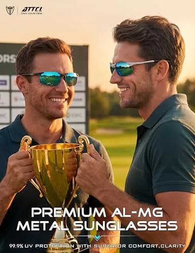 ATTCL Polarized Sunglasses Men Sports: UV Protection Anti Glare Wrap Around Lightweight Metal Sun Glasses Driving Fishing Golf Running Black Blue (64mm Lens Width) thumbnail 3