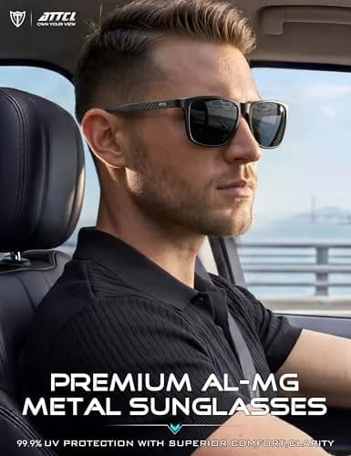 ATTCL Polarized Sunglasses for Men: UV400 Protection AL-MG Metal Rectangular Frame | Driving, Travel, Hiking thumbnail 2