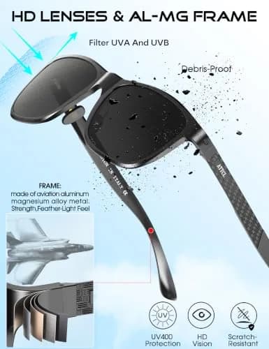 ATTCL Polarized Sunglasses for Men: UV400 Protection AL-MG Metal Rectangular Frame | Driving, Travel, Hiking thumbnail 4