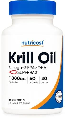Nutricost Krill Oil 1000mg | Omega-3 EPA & DHA | 60 Softgels | Unflavored thumbnail 1