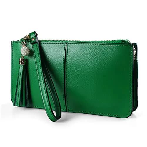 befen Genuine Leather Wristlet Clutch for Women Ultra-Slim Ladies Credit Card Holder Wallet Purses with RFID Protection (Kelly Green, 20.6cm x 11cm) thumbnail 1