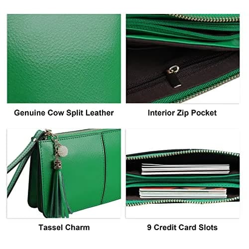 befen Genuine Leather Wristlet Clutch for Women Ultra-Slim Ladies Credit Card Holder Wallet Purses with RFID Protection (Kelly Green, 20.6cm x 11cm) thumbnail 7