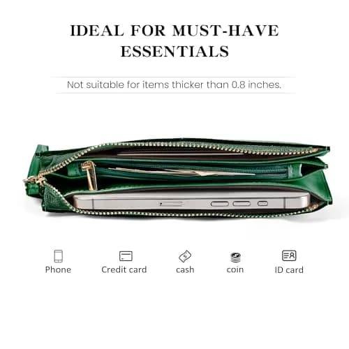 befen Genuine Leather Wristlet Clutch for Women Ultra-Slim Ladies Credit Card Holder Wallet Purses with RFID Protection (Kelly Green, 20.6cm x 11cm) thumbnail 4