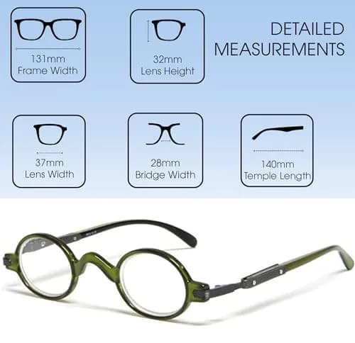 Calabria Unisex R314/R501S Metal Vintage Round Reading Glasses – Olive | Classic Professor Style Readers with Retro Frame Design | Eyewear | Magnification 1.00x thumbnail 7