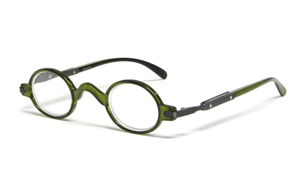 Calabria Unisex R314/R501S Metal Vintage Round Reading Glasses – Olive | Classic Professor Style Readers with Retro Frame Design | Eyewear | Magnification 1.00x