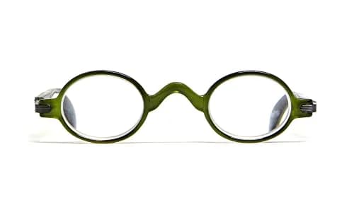 Calabria Unisex R314/R501S Metal Vintage Round Reading Glasses – Olive | Classic Professor Style Readers with Retro Frame Design | Eyewear | Magnification 1.00x thumbnail 2