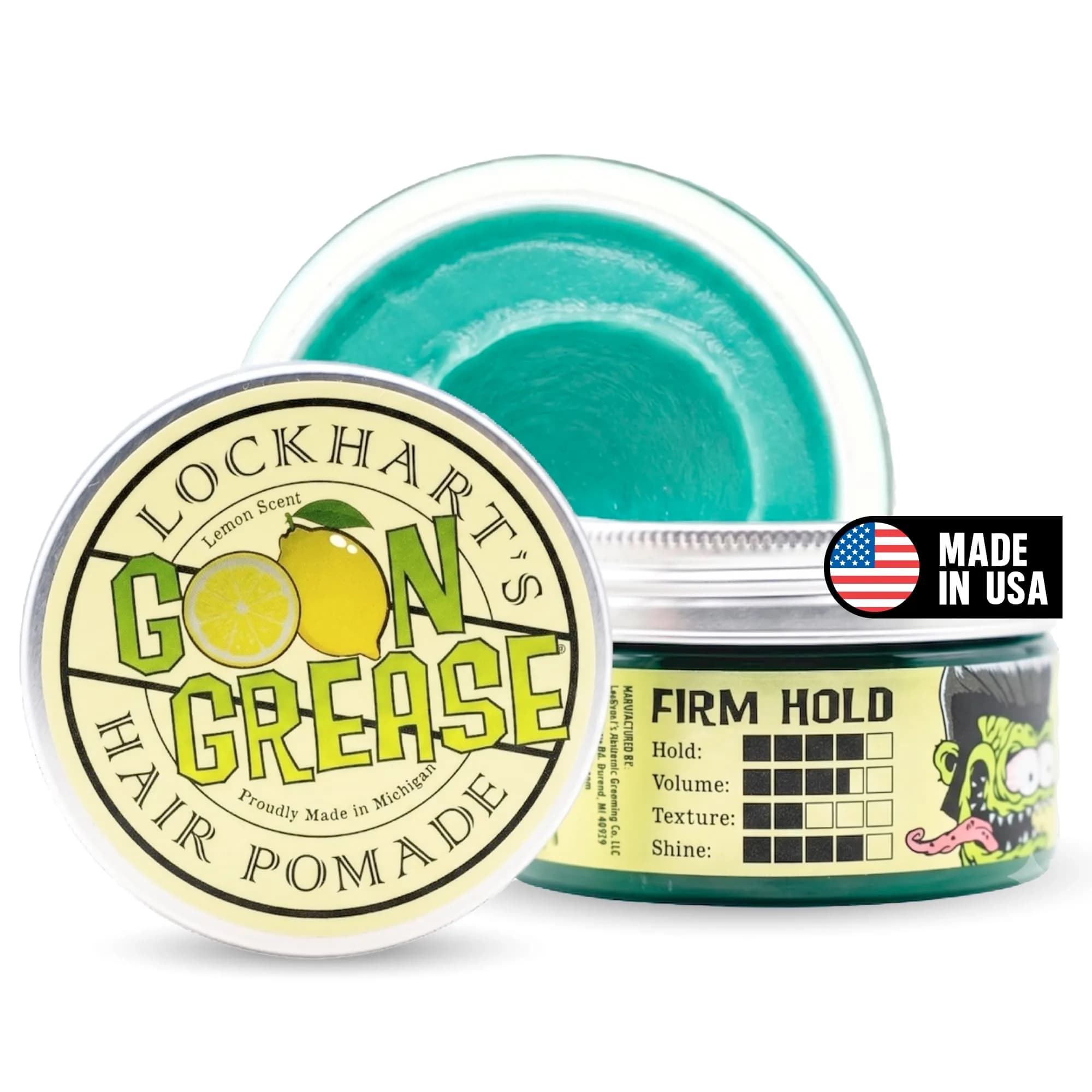 Lockhart's Goon Grease Oil-Based Pomade for Men, Firm Hold & Shine, 3.4 oz | Classic, Reworkable, Moisturizing — Lemon