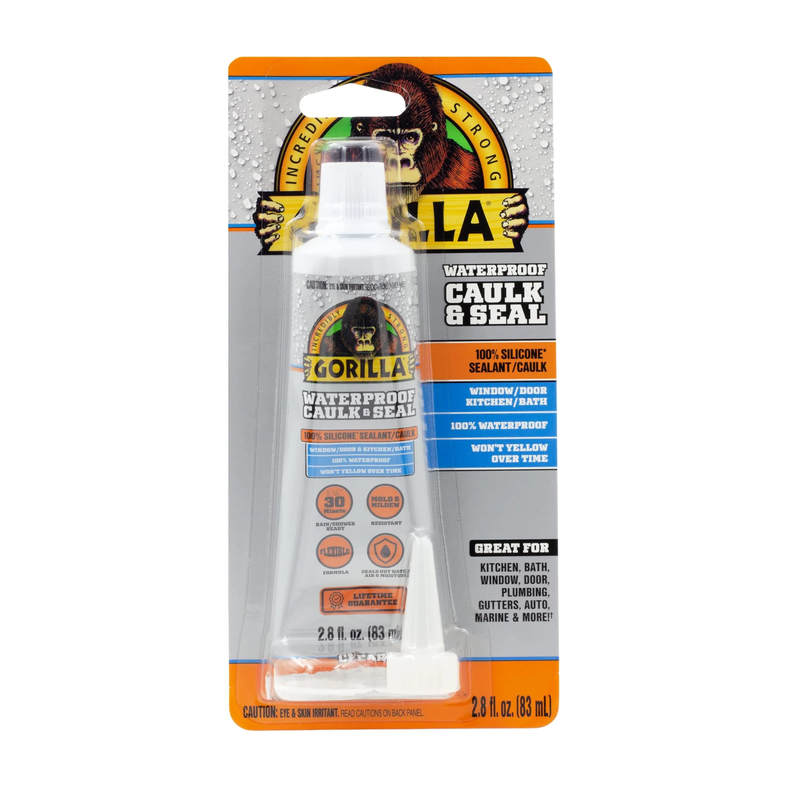 Gorilla Waterproof Caulk & Seal Silicone Sealant, Clear 2.8oz (79g) Squeeze Tube | Pack of 6 — Clear