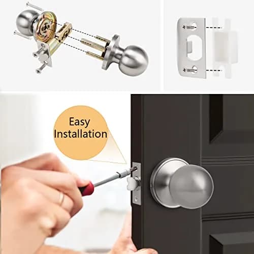 Probrico Round Brushed Nickel Passage Door Knobs Interior Door Handles for Hallway Closet, Keyless Passage Door Lock, 10 Pack | ANSI Grade 3 Security thumbnail 7