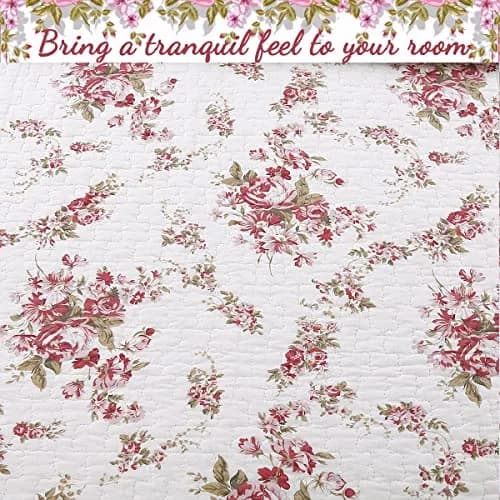 Cozy Line Home Fashions Vintage Rose Pink Floral Reversible Cotton Quilt Bedding Set - Twin (68x86 in) thumbnail 4