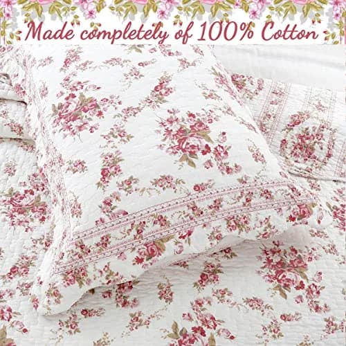 Cozy Line Home Fashions Vintage Rose Pink Floral Reversible Cotton Quilt Bedding Set - Twin (68x86 in) thumbnail 2