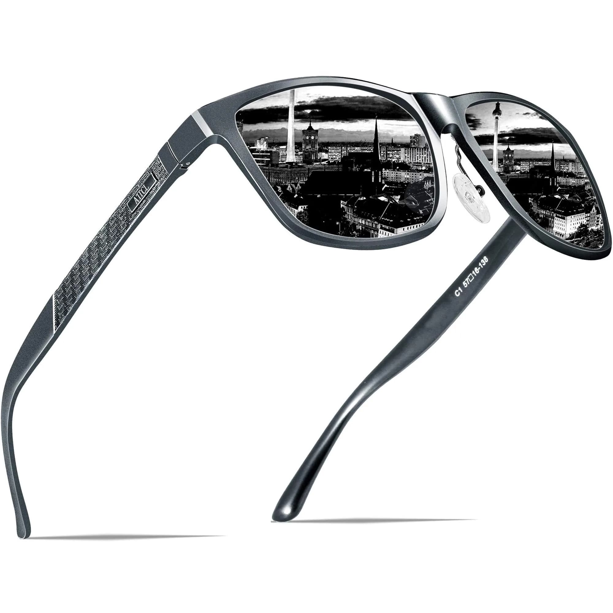 ATTCL Polarized Sunglasses for Men: UV400 Protection AL-MG Metal Rectangular Frame | Driving, Travel, Hiking — 2026-grey-grey /Not Mirrored