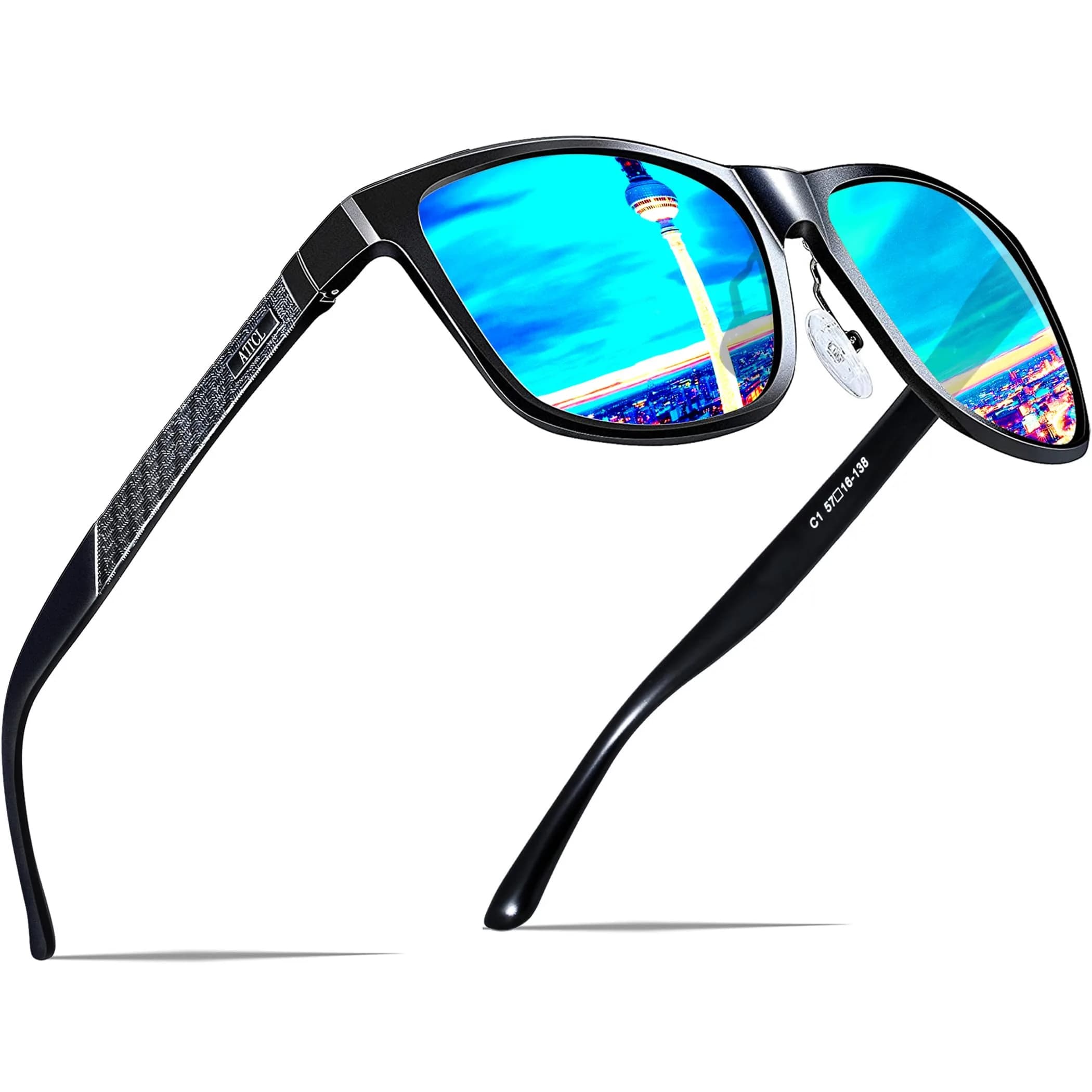 ATTCL Polarized Sunglasses Men Black-Blue Al-Mg Metal Ultralight UV400 Driving Mirrored Lenses