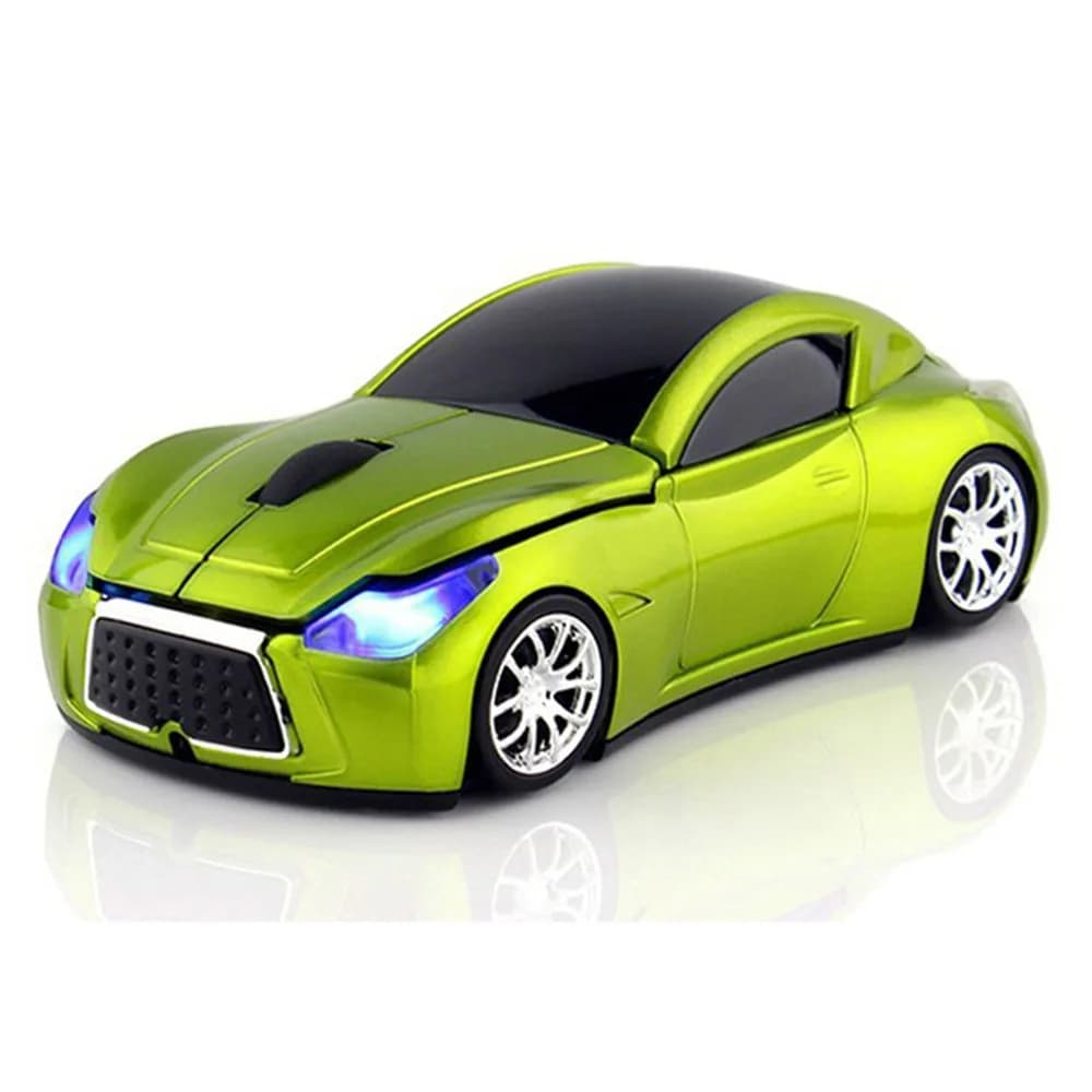 MGbeauty Sports Car Wireless Mouse | 1600 DPI Optical, 3 Buttons, LED Lights, 2.4GHz Wireless — Green