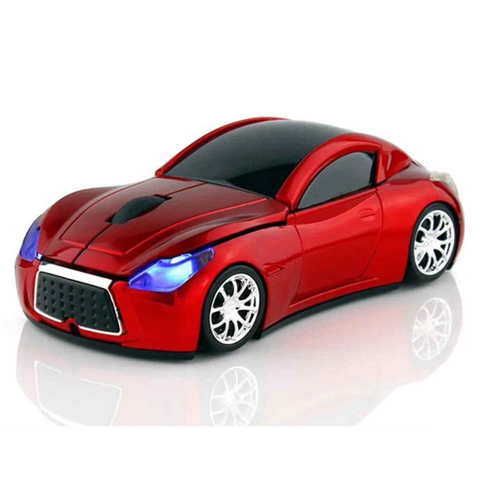 MGbeauty Sports Car Wireless Mouse | 1600 DPI Optical, 3 Buttons, LED Lights, 2.4GHz Wireless — Red