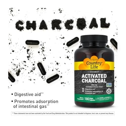 Country Life Coconut Activated Charcoal 260 mg | Vegan Capsules for Digestive Support thumbnail 2
