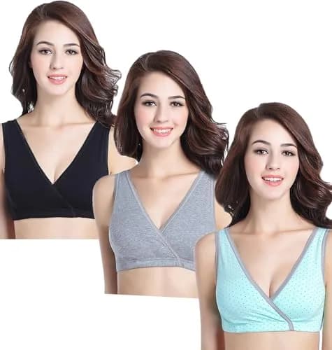 CAKYE 3 Pack Maternity Nursing Sleep Bra Cotton Bralette | Easy Access, Soft Cotton, Supportive for Pregnancy & Postpartum (70-120 chars) thumbnail 1