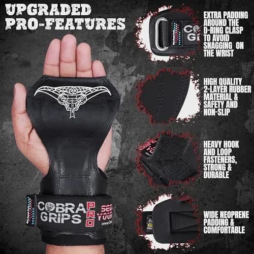 Cobra Grips PRO A PRO Black Rubber Weight Lifting Gloves with Wrist Wraps - 5.5 - 8.75" Wrist thumbnail 3