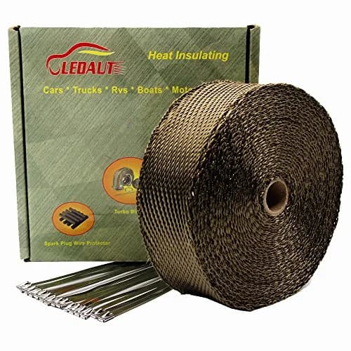 LEDAUT 2"x 50' Twill Weave Motorcycle ATV Titanium Exhaust Heat Shield Wrap with 11.8" Locking Ties (Pack of 15) | 1800°F Heat Resistance, 50% Heat Reduction thumbnail 1