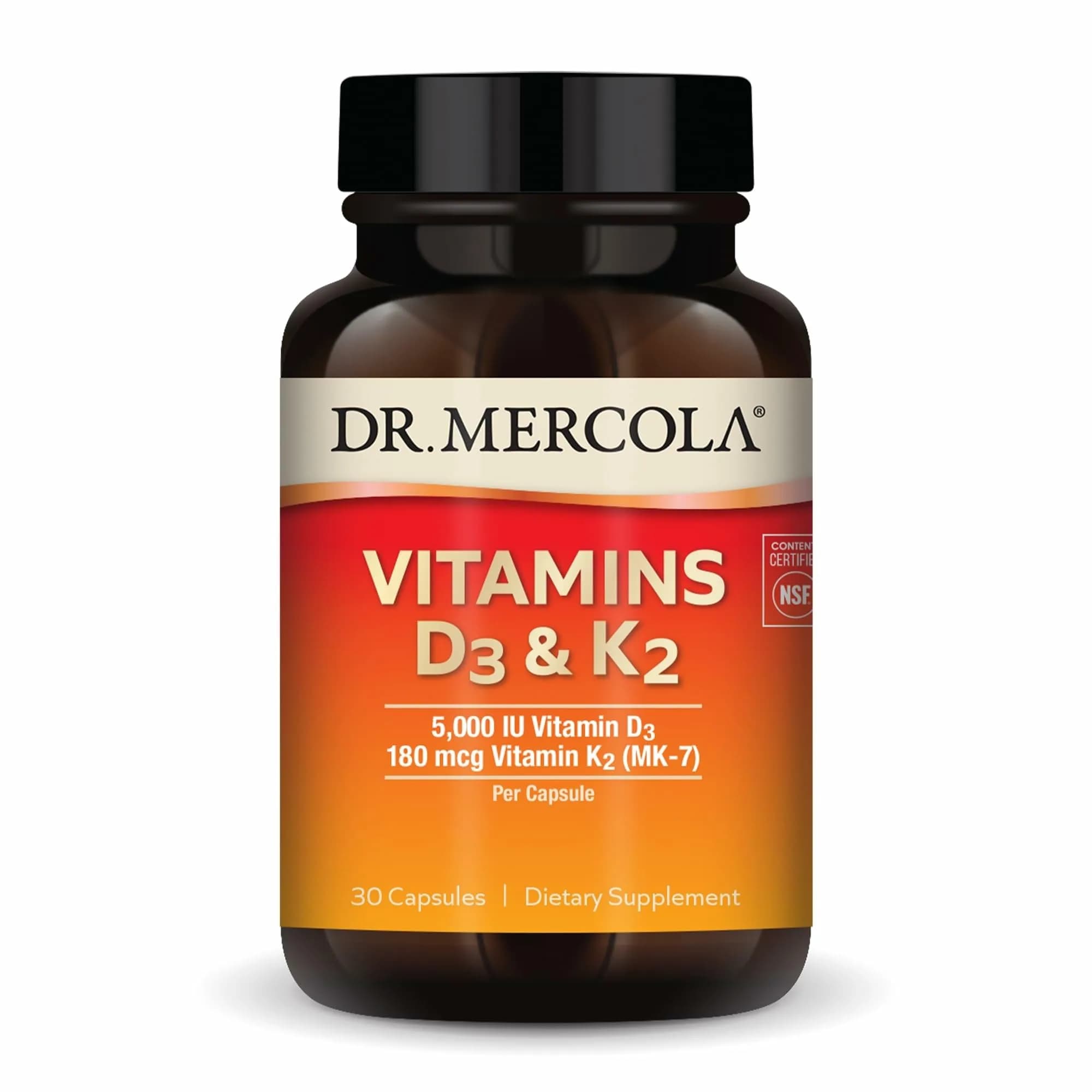 Dr. Mercola Vitamins D3 and K2, 30 Capsules | Supports Heart & Bone Health, 5000 IU - main product image