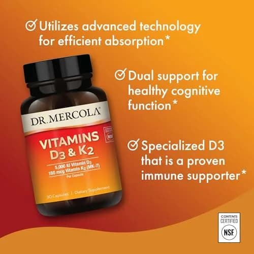 Dr. Mercola Vitamins D3 and K2, 30 Capsules | Supports Heart & Bone Health, 5000 IU thumbnail 5