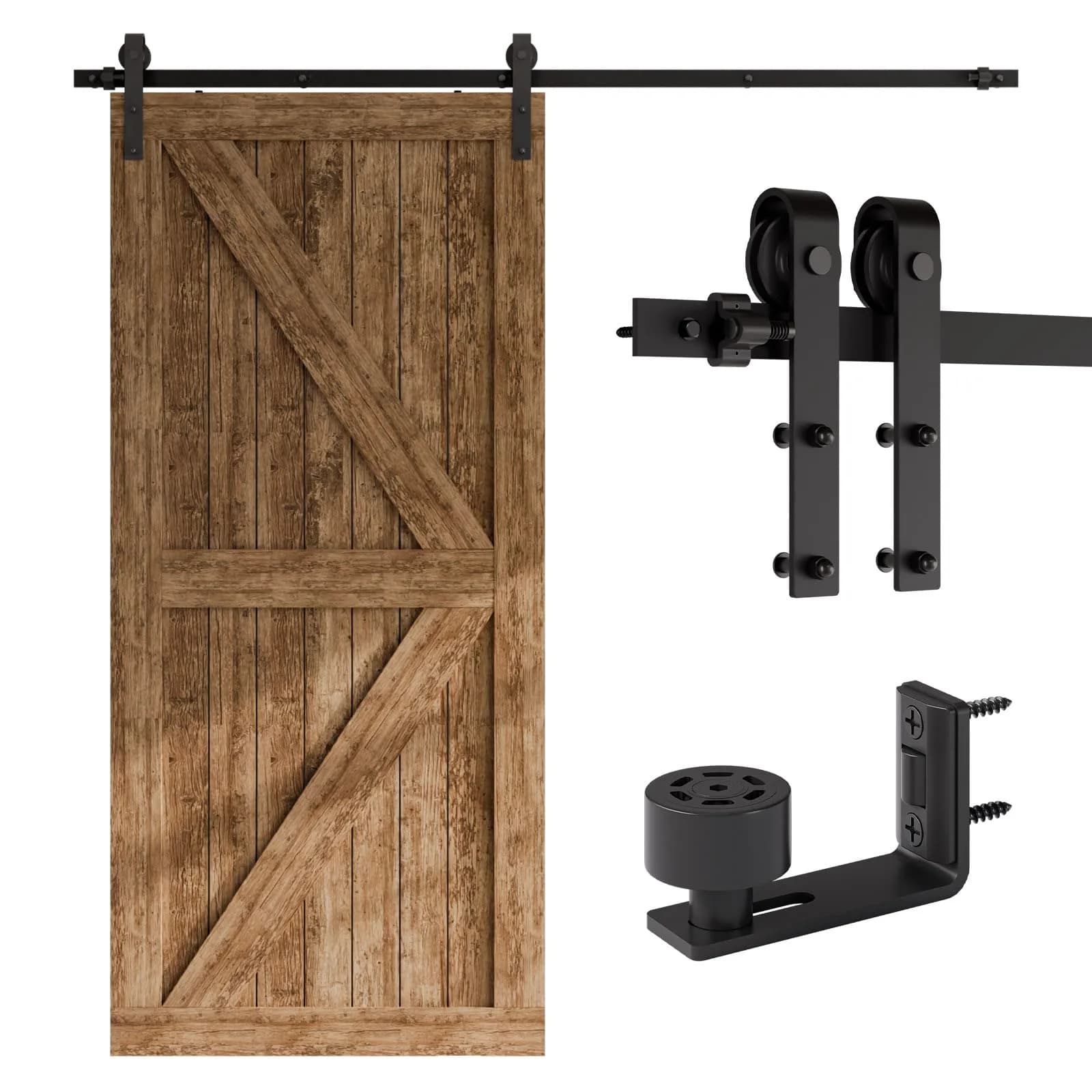 CCJH 6ft (1.83m) Sliding Barn Door Hardware Kit | Black Carbon Steel Roller for 36" Wide Doors