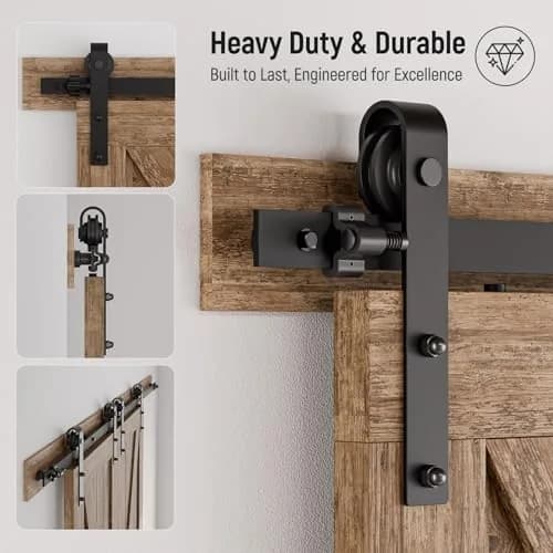CCJH 12FT Sliding Barn Door Hardware Kit for Double Doors | Heavy Duty Steel Track with Smooth Nylon Wheels thumbnail 5
