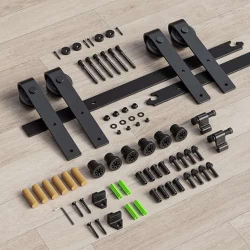 CCJH 12FT Sliding Barn Door Hardware Kit for Double Doors | Heavy Duty Steel Track with Smooth Nylon Wheels thumbnail 6