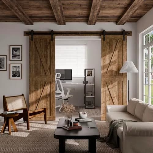 CCJH 12FT Sliding Barn Door Hardware Kit for Double Doors | Heavy Duty Steel Track with Smooth Nylon Wheels thumbnail 2