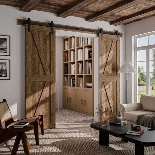 CCJH 12FT Sliding Barn Door Hardware Kit for Double Doors | Heavy Duty Steel Track with Smooth Nylon Wheels thumbnail 3