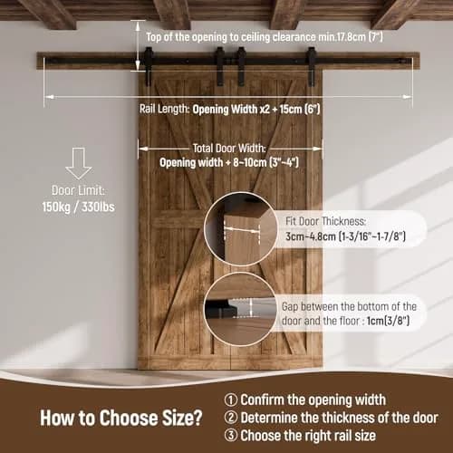 CCJH 12FT Sliding Barn Door Hardware Kit for Double Doors | Heavy Duty Steel Track with Smooth Nylon Wheels thumbnail 4