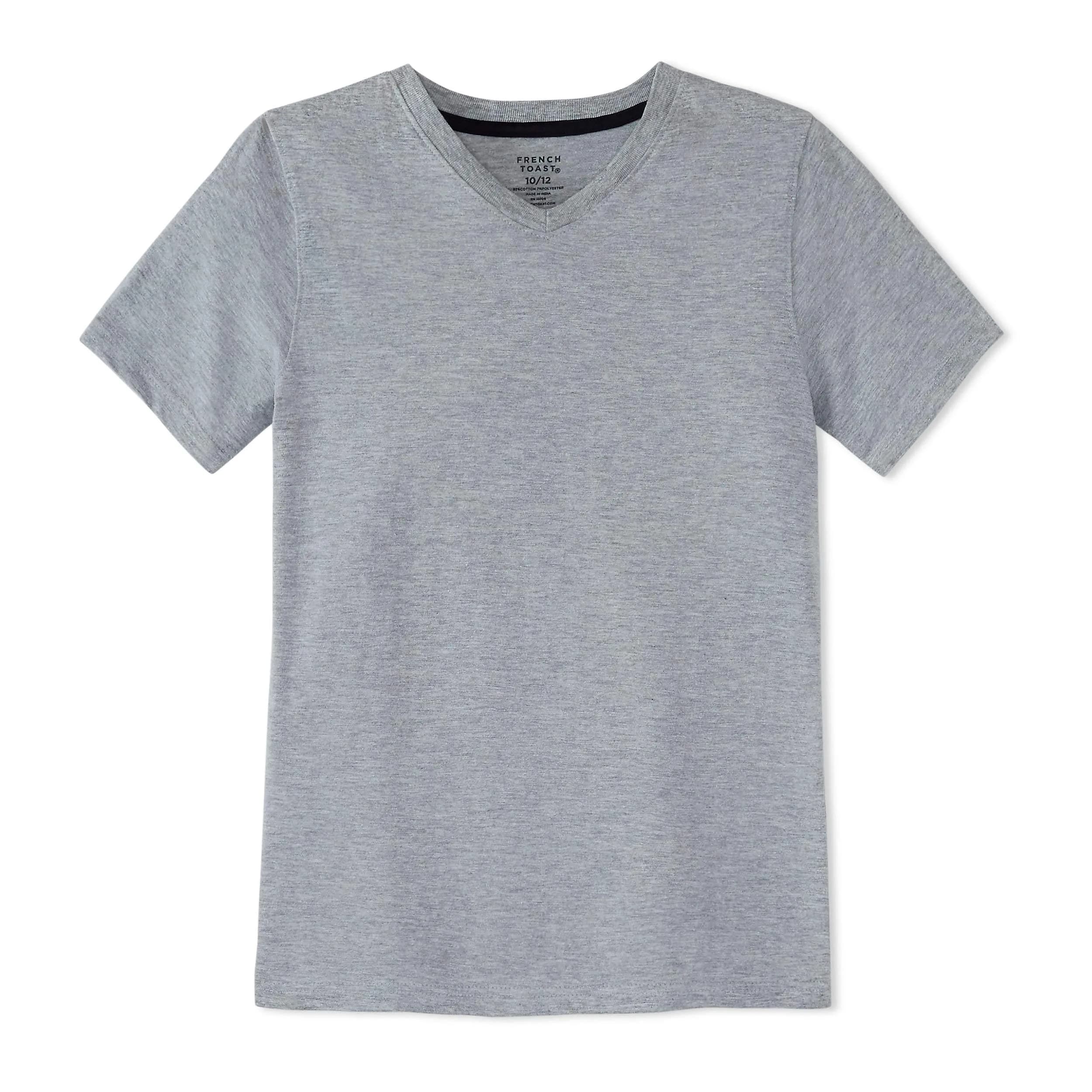 French Toast Boys' Short Sleeve V-Neck T-Shirt, Navy, 8 | Breathable Cotton for Active Boys — Heather Grey