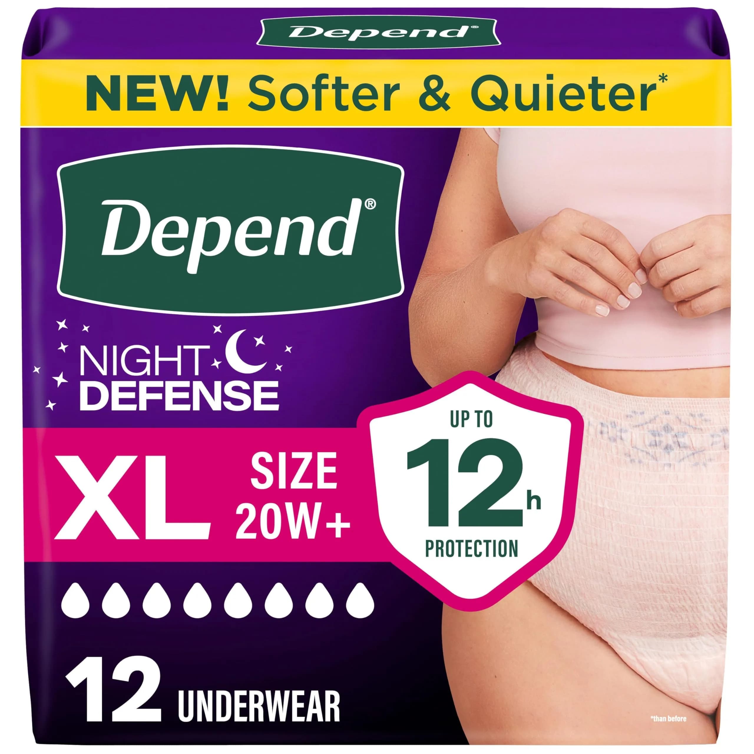 Depend Night Defense Adult Incontinence Underwear for Women, Small, 26 Count | Up to 12 Hours Overnight Protection — X-Large / 12