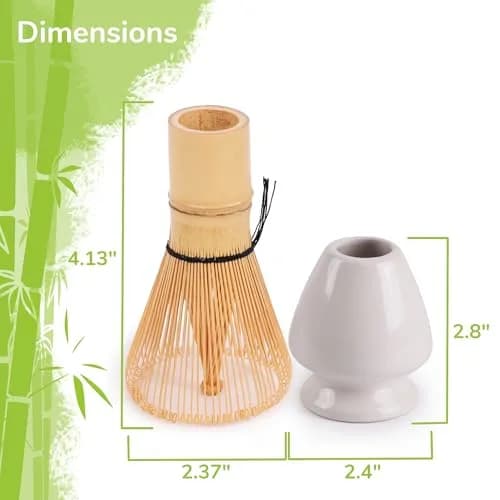 BambooMN Matcha Green Tea Whisk & Scoop 4 Piece Set - White Holder | Traditional Japanese Tea Utensils thumbnail 3