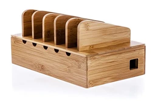 Prosumer's Choice Wooden Charging Station Organizer 12.5" L x 7.5" W x 6.5" H | Holds 5 Devices with Cable Management thumbnail 1