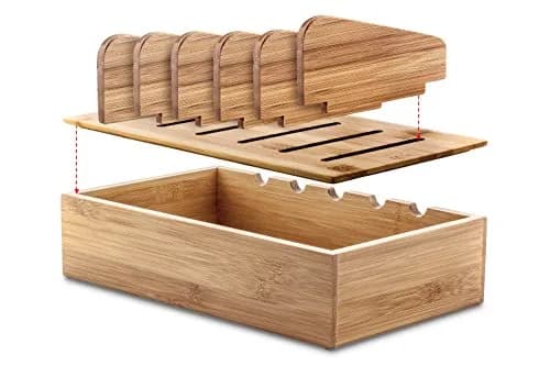 Prosumer's Choice Wooden Charging Station Organizer 12.5" L x 7.5" W x 6.5" H | Holds 5 Devices with Cable Management thumbnail 2