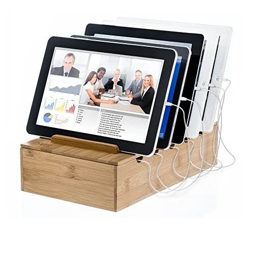 Prosumer's Choice Wooden Charging Station Organizer 12.5" L x 7.5" W x 6.5" H | Holds 5 Devices with Cable Management thumbnail 3