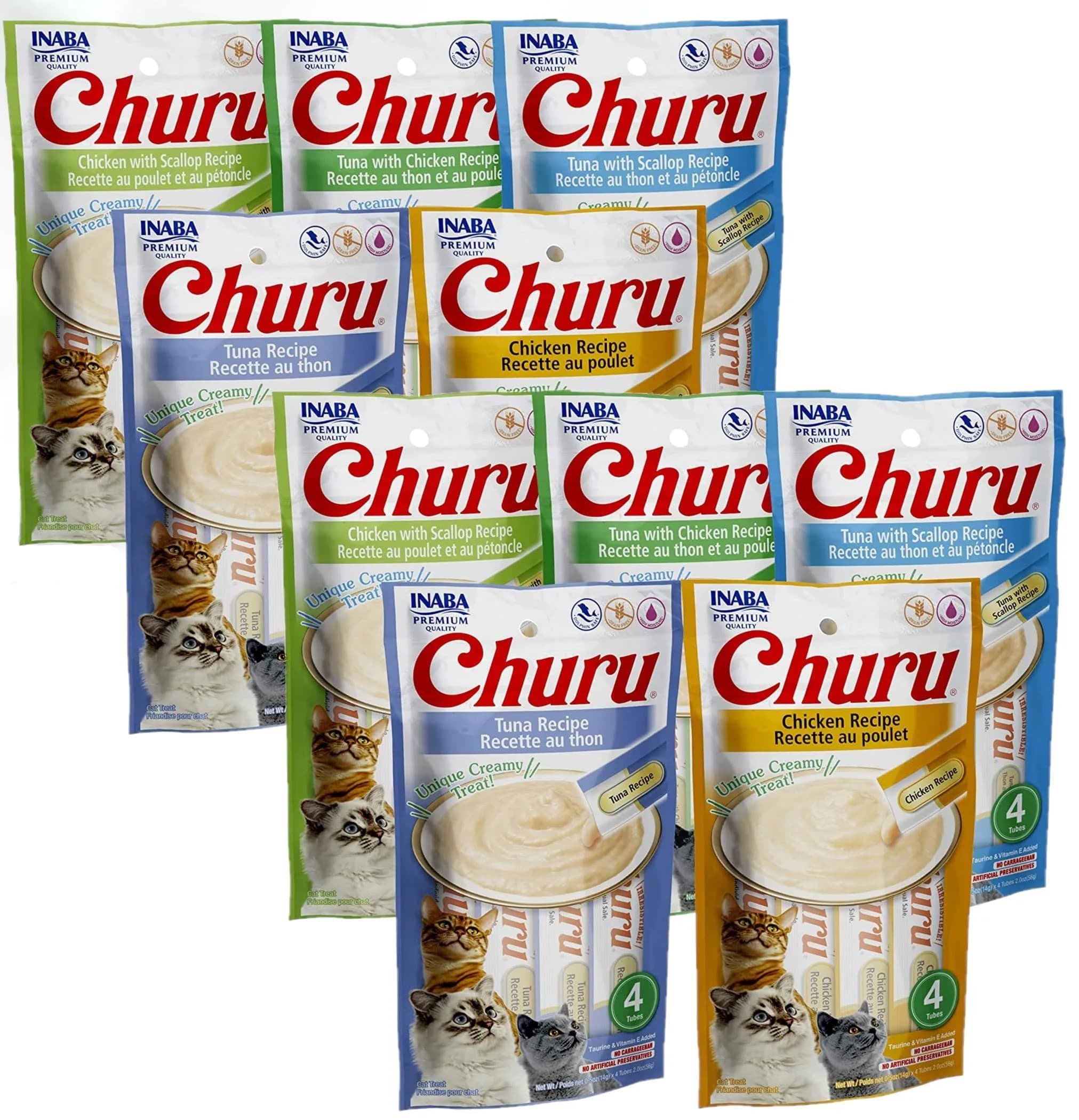 INABA Churu Lickable Creamy Purée Cat Treats 5 Flavor Variety Pack 10 oz (20 Tubes) | Hydrating & Low Calorie — 0.5 Ounce
