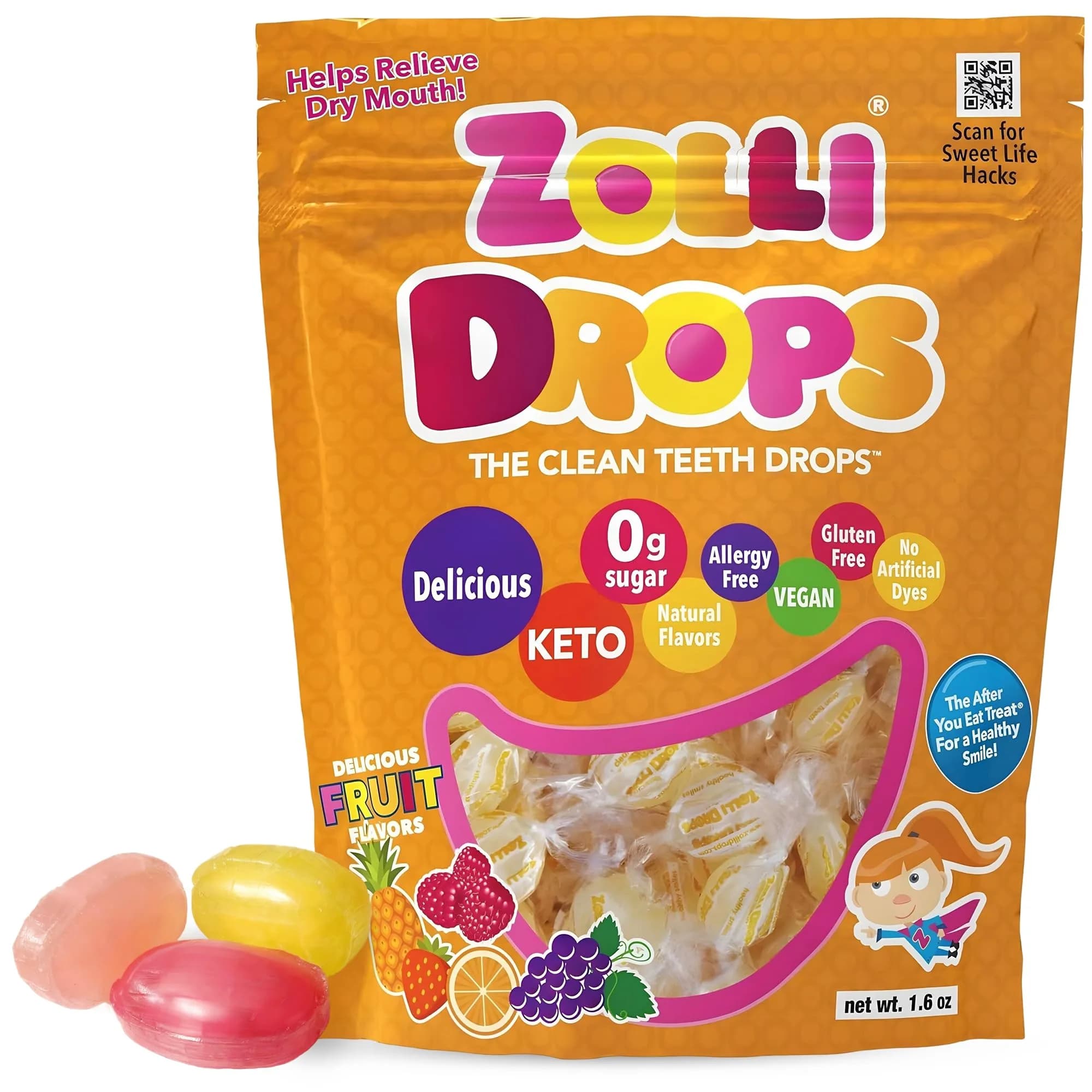 Zollipops Sugar-Free Cherry Flavor Clean Teeth Pops 95g (3.1 oz) | Dentist-Approved Sugar-Free Lollipops — Assorted