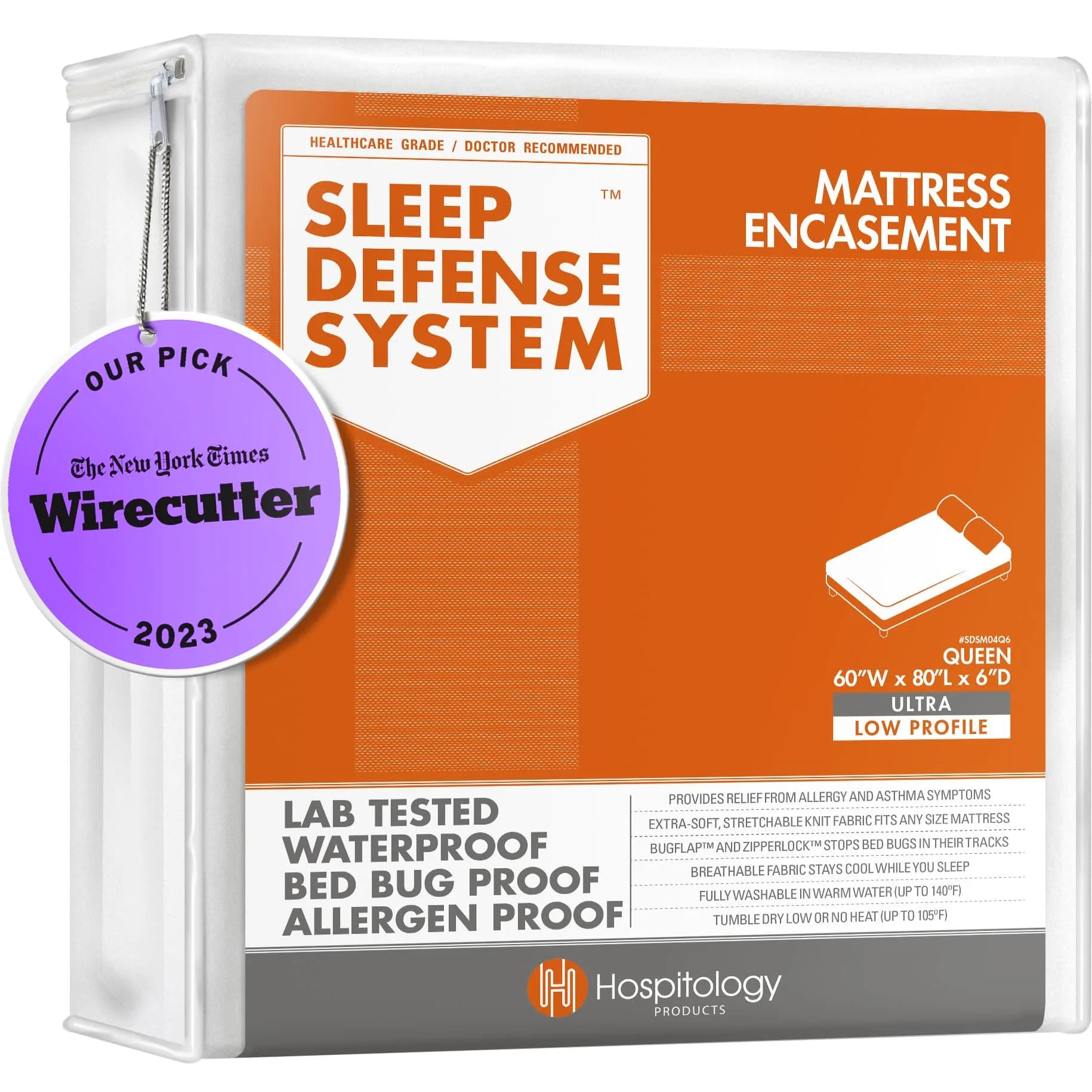 HOSPITOLOGY PRODUCTS Mattress Encasement Queen Waterproof Hypoallergenic | Ultra-Low Profile 6"