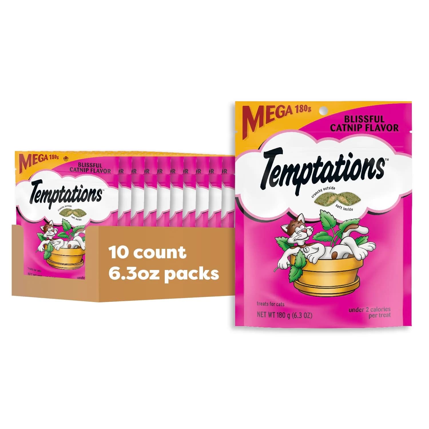 Temptations Classic Crunchy Cat Treats Blissful Catnip 6.3 oz (179 g) 10 Pack | Irresistible Dual-Texture for Adult Cats