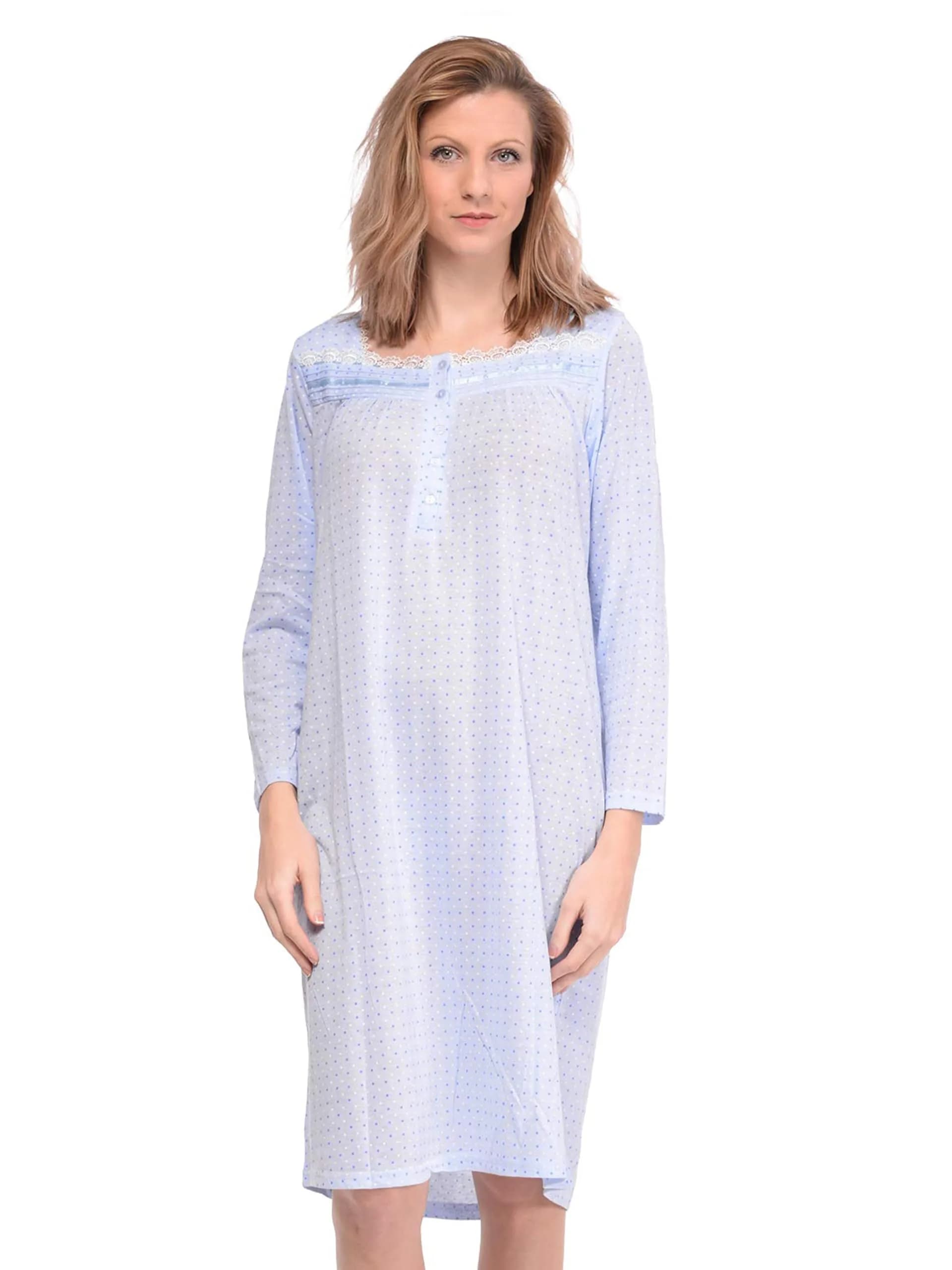 Casual Nights Women's Long Sleeve Dot Nightgown - Blue - Medium | Soft Cotton Blend Sleepwear for Relaxed Comfort - main product image